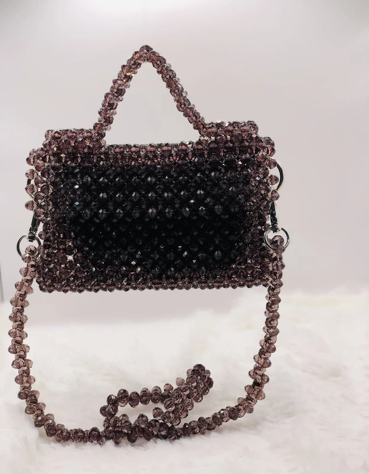ÌRỌ̀LẸ́: Plum crystal crossbody, hand-strung in Plum