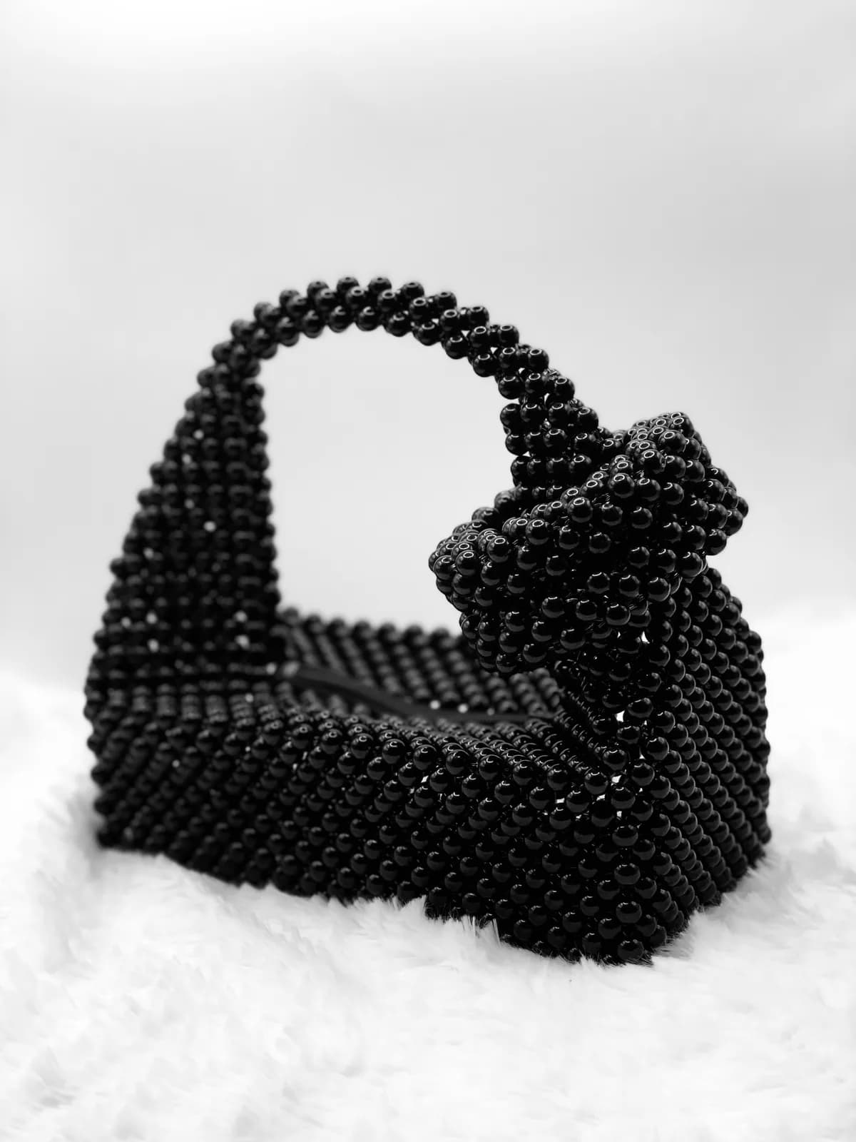 ÀDÚFẸ́: Hand-beaded handbag in black or pearl cream, for owambe, hand-strung in Black + Cream