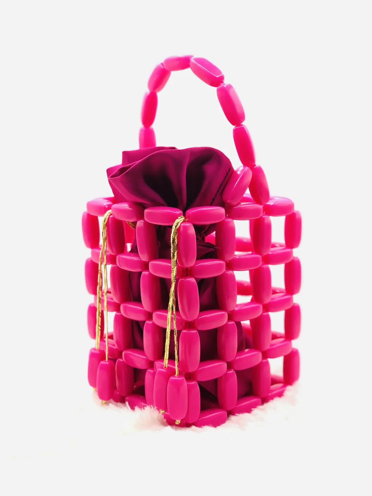 BLOOM: Beaded bucket bag in pink, cream, or both, made to order in Pink