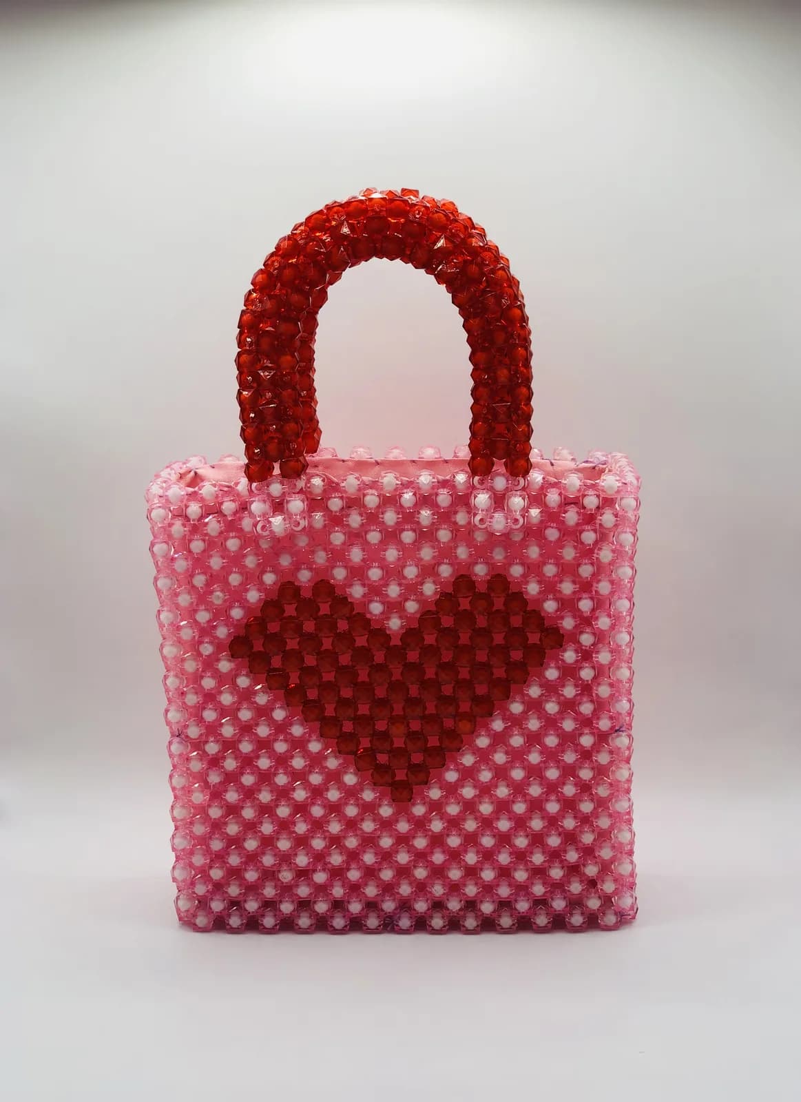 LOVE: Pink beaded heart handbag, hand-strung to order in Lagos in Pink