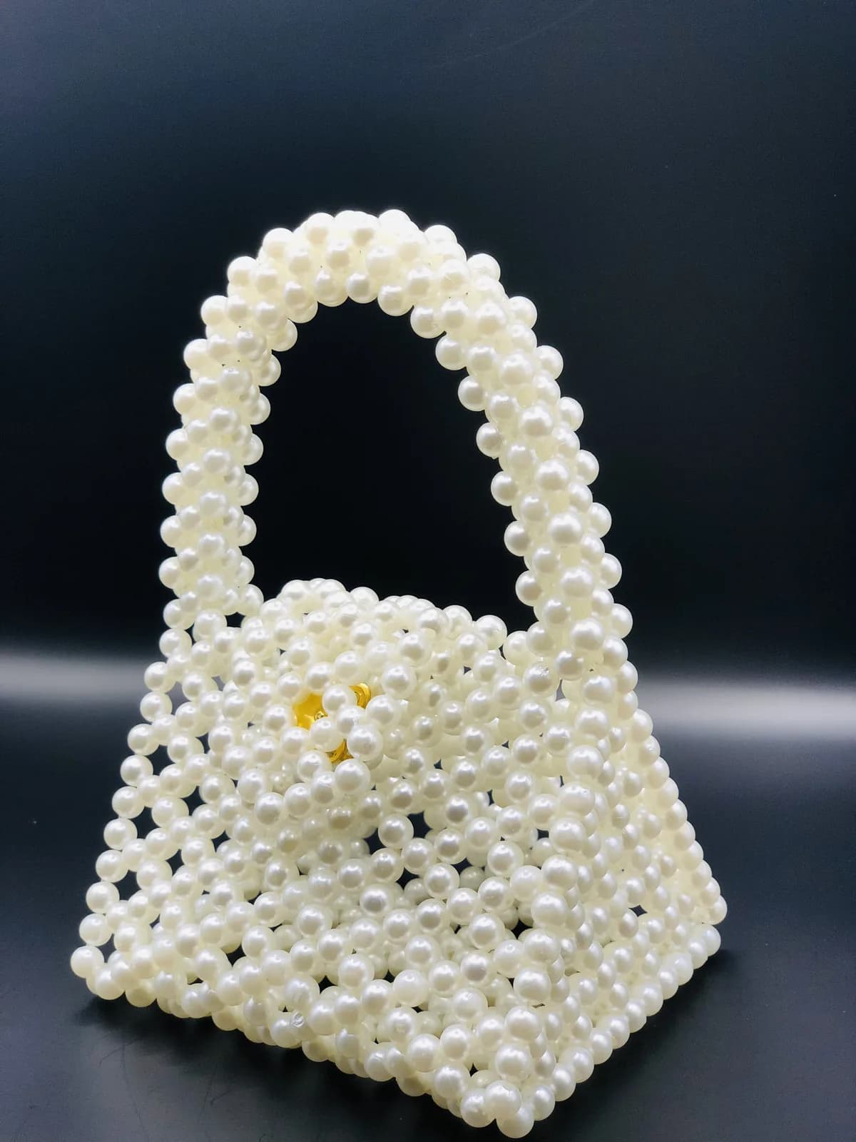 MINI TRIANGLE BAG: Mini triangle beaded bag in cream or black, bow optional in Cream with Gold