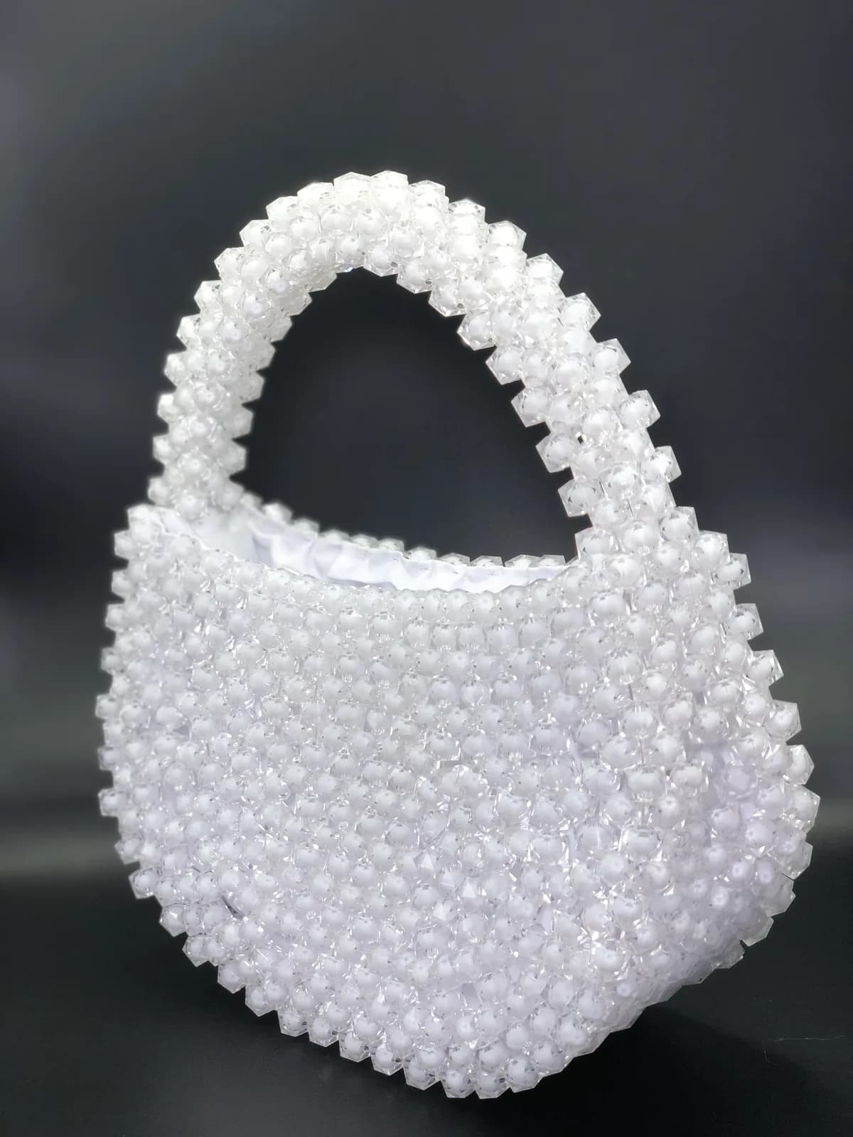 ÒṢUN: White beaded bridal handbag, hand-strung in Lagos in White